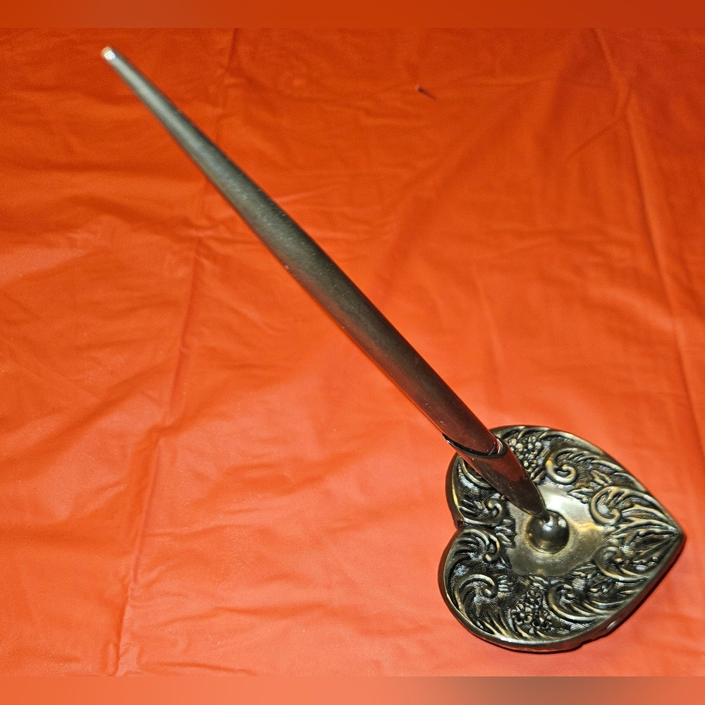 Godinger Victorian Elegant Silverplated Heart-Shaped Pen Holder w/Pen EUC